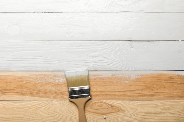 Top View Brush White Wooden Surface — Stock Photo, Image