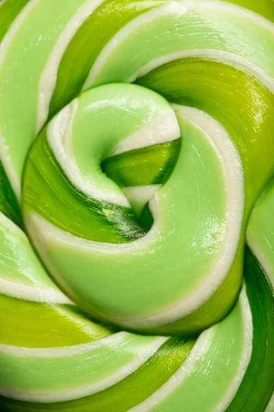 Close View Swirl Green Delicious Shiny Sweet Lollipop — Stock Photo, Image