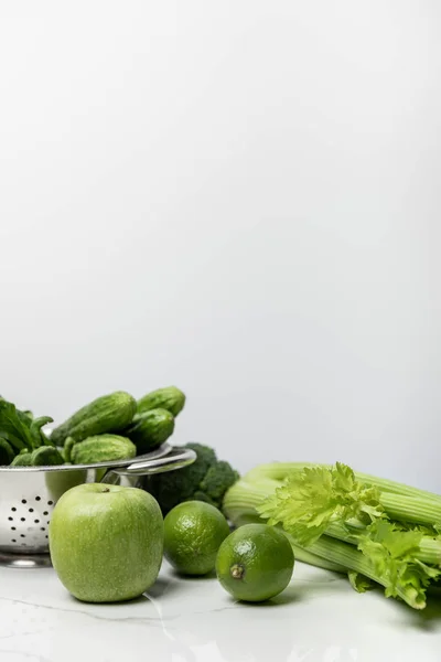 Sweet Apple Green Limes Cucumbers White — Stock Photo, Image