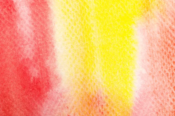 Закрыть Вид Желтый Красный Яркие Акварельные Краски Разливов Текстурированном Фоне — стоковое фото