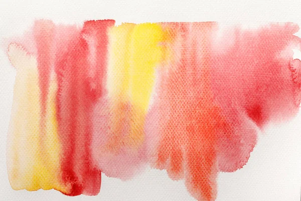 Top View Yellow Red Wet Watercolor Paint Spills Textured Paper — Stock Photo, Image