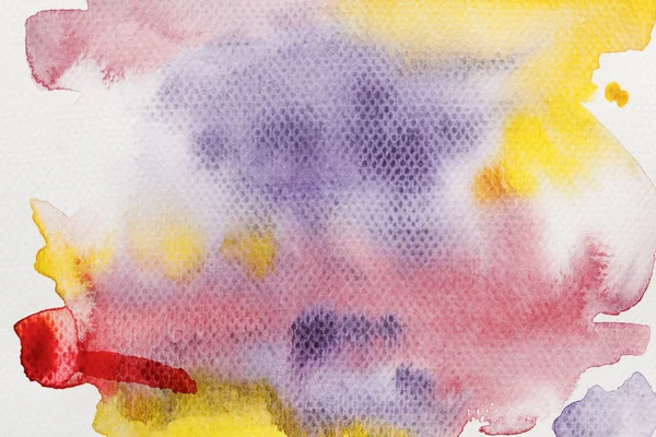 Top View Yellow Purple Red Watercolor Paint Spills Textured Background — Stock Photo, Image