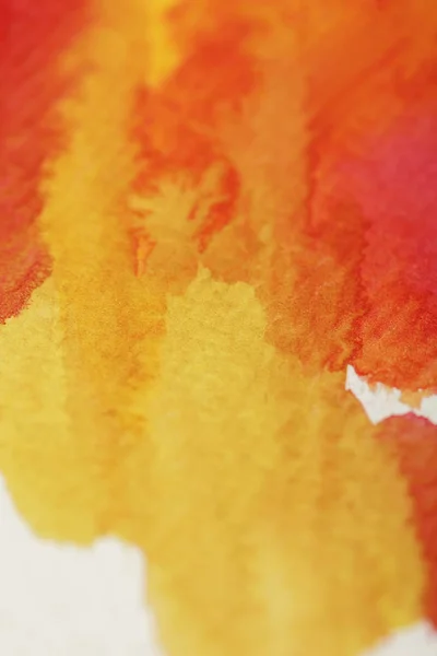 Close View Yellow Red Bright Watercolor Paint Spills — Stock Photo, Image