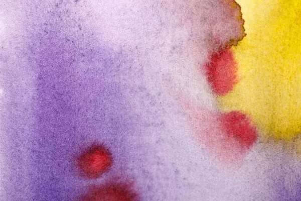 Close View Yellow Purple Red Watercolor Paint Spills — Stock Photo, Image