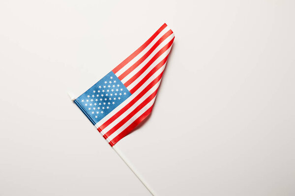 top view of national usa flag on white background with copy space
