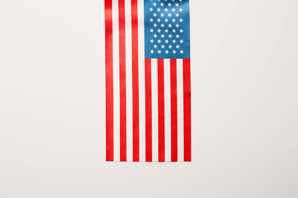 top view of usa flag on white background with copy space