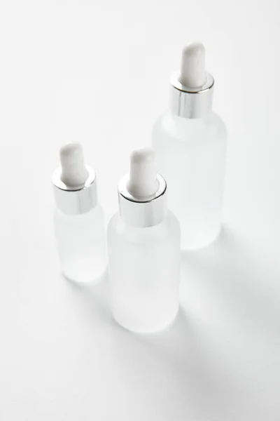 Three Glass Bottles Serum White — Stock Photo, Image