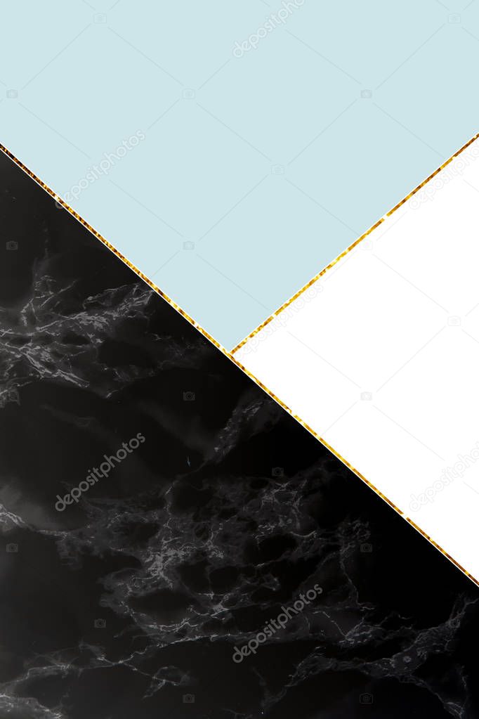 geometric background with black marble, white and light blue colors 