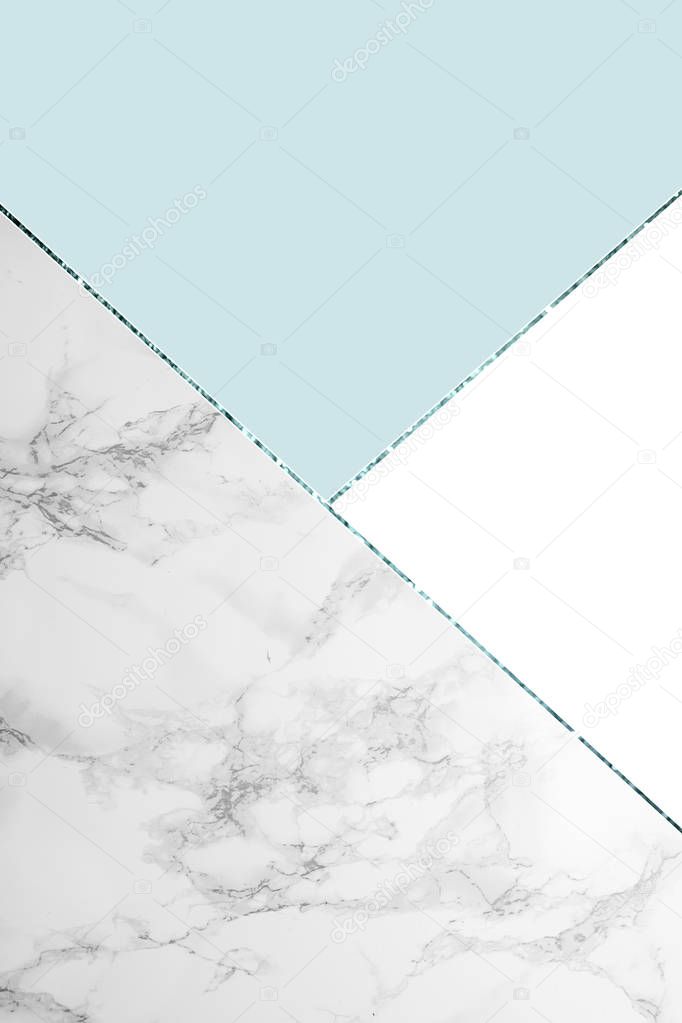 geometric background with grey marble, white and light blue colors 