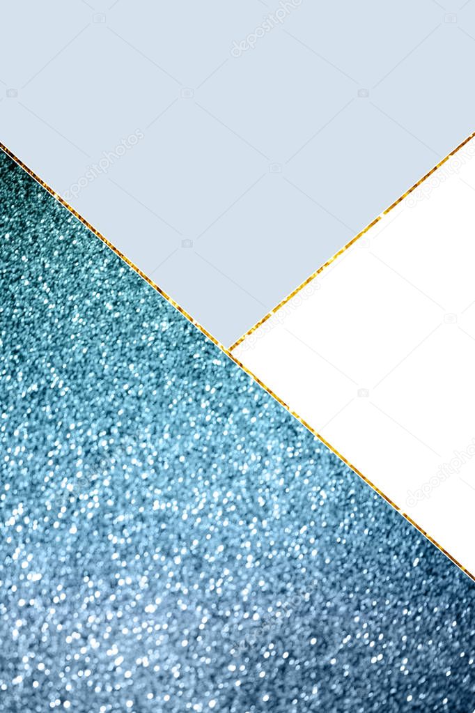 geometric background with blue glitter, white and light blue colors 