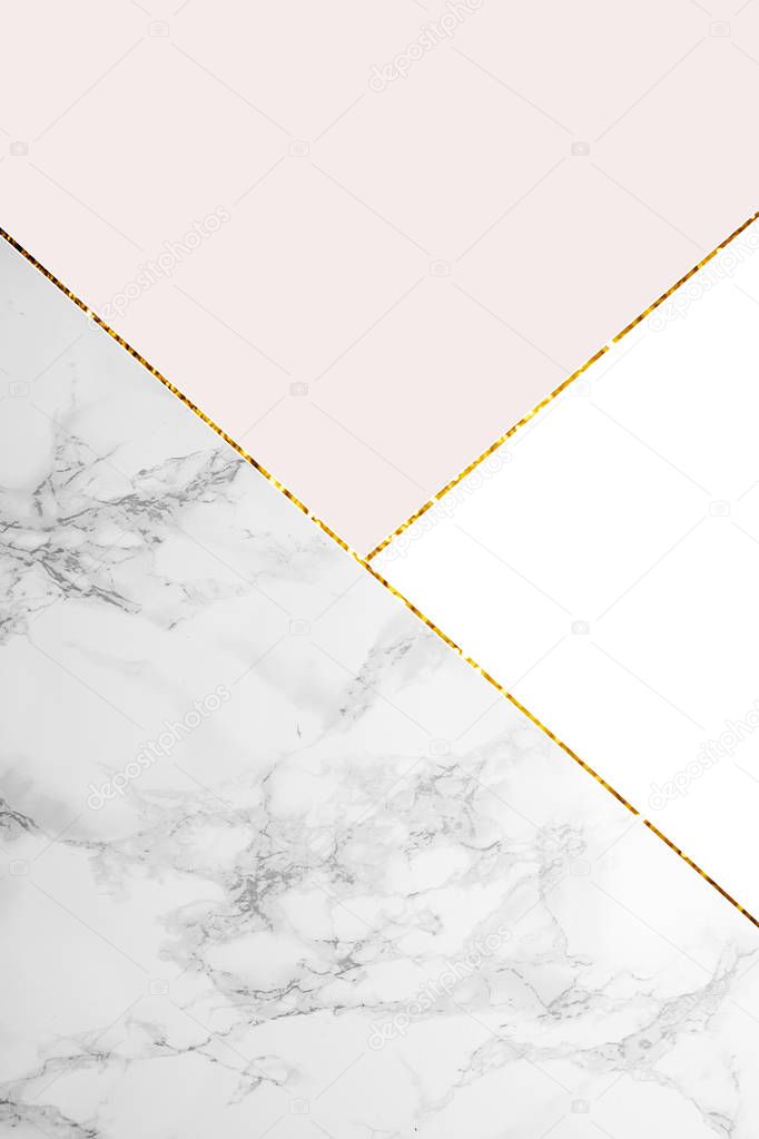 geometric background with marble, white and light pink colors 