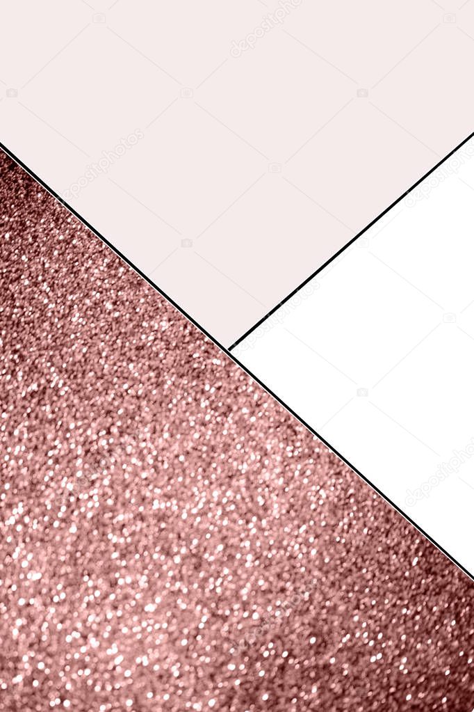 geometric background with glitter, white and light pink colors 