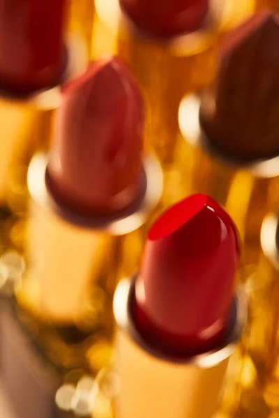 Fuoco Selettivo Varie Ombre Rossetto Tubi — Foto Stock