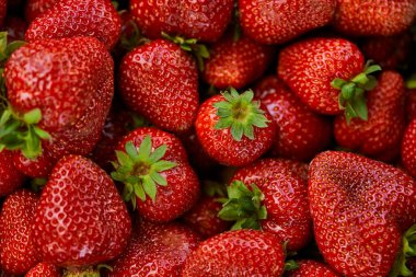 top view of background with red fresh strawberries clipart