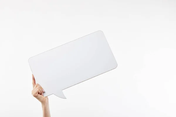 Cropped View Woman Speech Bubble Hand Isolated White — Stock Photo, Image