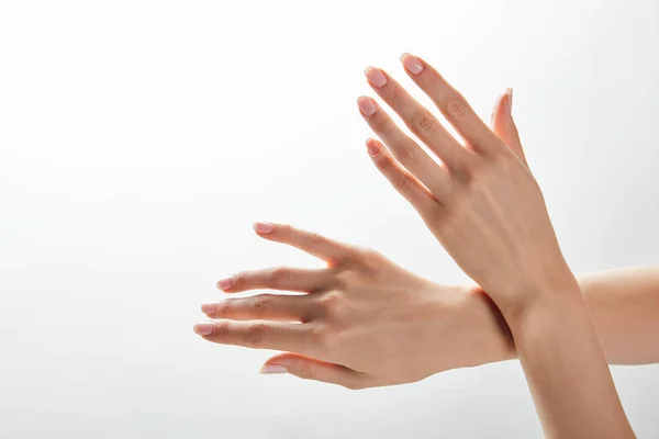 Vue Recadrée Des Mains Femme Isolées Sur Blanc — Photo