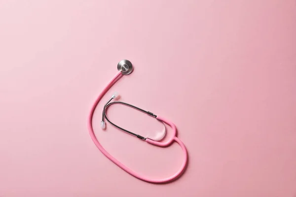 Pohled Růžový Stetoskop Světle Růžovým Pozadím — Stock fotografie
