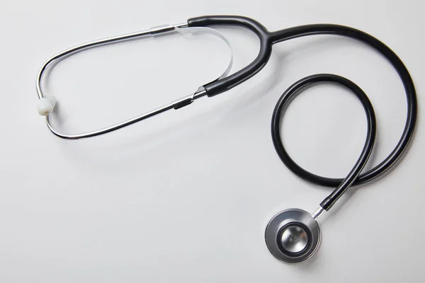 Top View Medical Black Stethoscope Isolated White — Stock Photo, Image