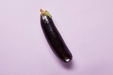 top view of ripe whole eggplant on violet background with copy space clipart