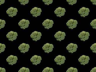 green organic whole cauliflower isolated on black, seamless background pattern clipart