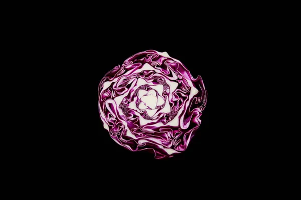 Top View Fresh Organic Red Cabbage Isolated Black — Stock Photo, Image