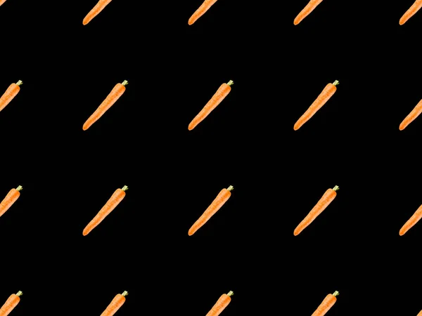 Organic Whole Carrots Isolated Black Seamless Background Pattern — Stock Photo, Image