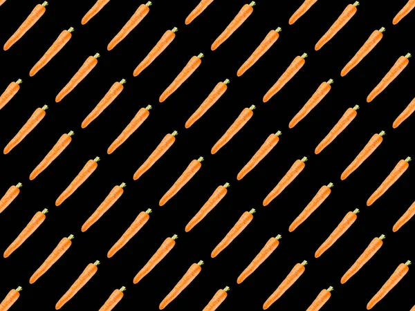 Organic Carrots Isolated Black Seamless Background Pattern — Stock Photo, Image