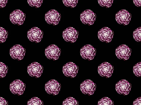 Purple Organic Red Cabbage Isolated Black Seamless Background Pattern — Stock Photo, Image