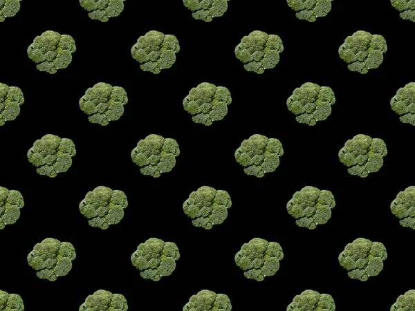 Coliflor Entera Orgánica Verde Aislada Negro Patrón Fondo Sin Costuras — Foto de Stock