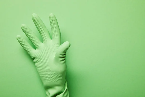 Cropped View Man Rubber Glove Green Background — Stock Photo, Image