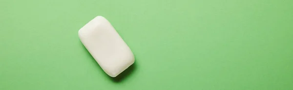 Panoramic Shot White Soap Green Background Copy Space — Stock Photo, Image