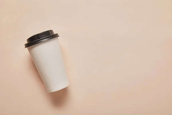 Top View Paper Cup Copy Space Beige Background — Stock Photo, Image