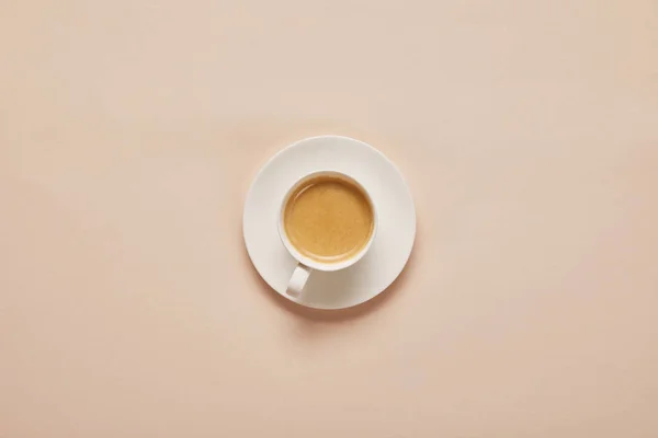 Top View Coffee Cup Saucer Beige Background — Stock Photo, Image