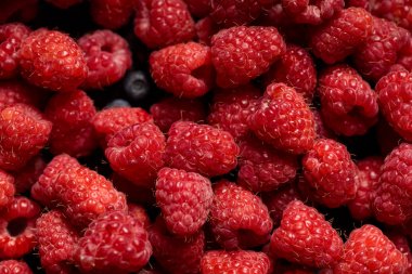 close up view of tasty ripe mixed raspberries and blueberries  clipart