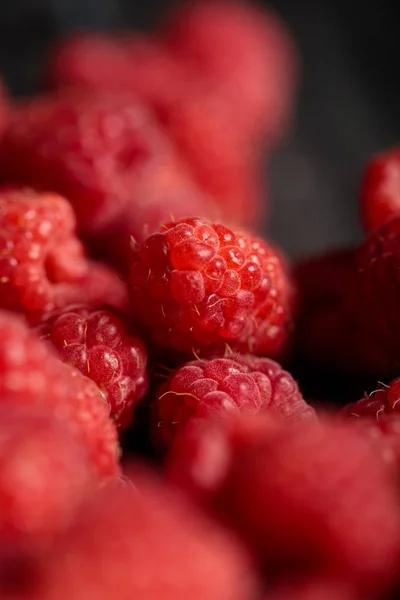 Selective Focus Delicious Fresh Bright Ripe Raspberries — Stock Photo, Image