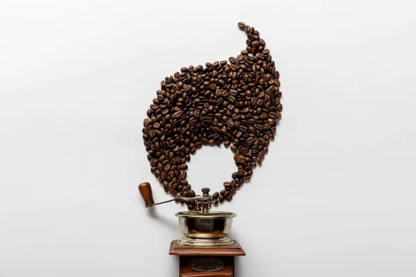 Top View Vintage Coffee Grinder Flame Made Coffee Grains White — Stock Photo, Image
