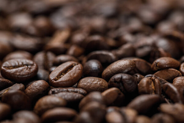 close up view of tasty fresh textured coffee grains