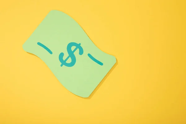 Вид Зверху Банкноту Зеленого Долара Ізольовано Жовтому — стокове фото