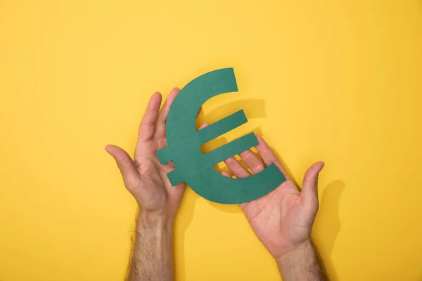 Cropped View Man Holding Euro Currency Sign Yellow — Stock Photo, Image