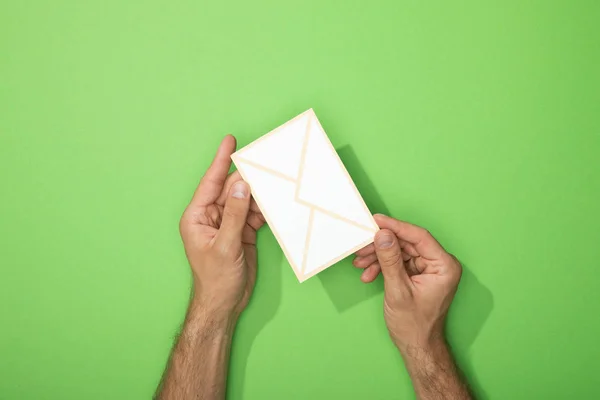 Cropped View Man Holding Paper Icon Envelope Green — Stock Photo, Image