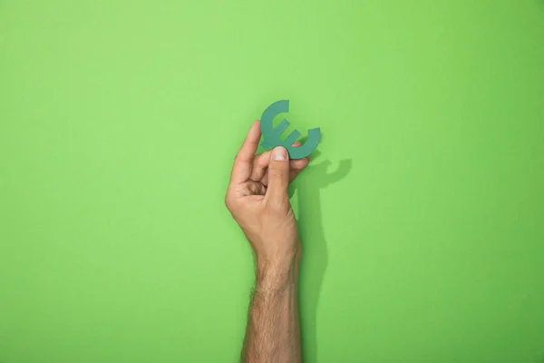Обрізаний Вид Людини Тримає Паперову Ікону Валюти Євро Зеленому — стокове фото