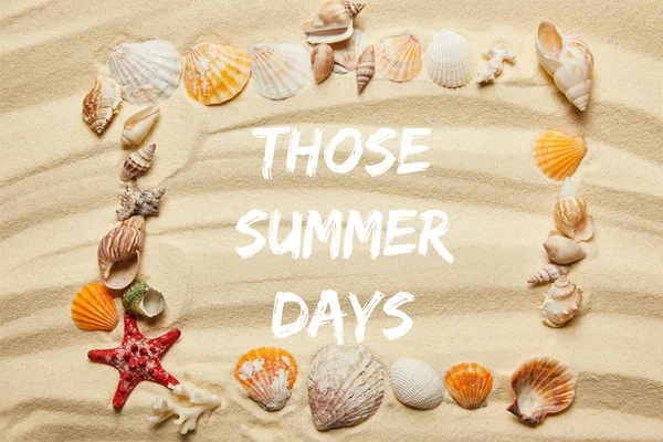 Top View Frame Those Summer Days Illustration Seashells Starfish Corals — Stock Photo, Image