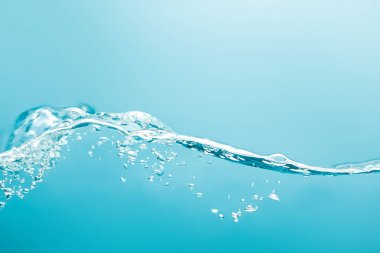 transparent pure wavy water with drops on blue background clipart