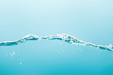 pure water with splash and bubbles on blue background clipart