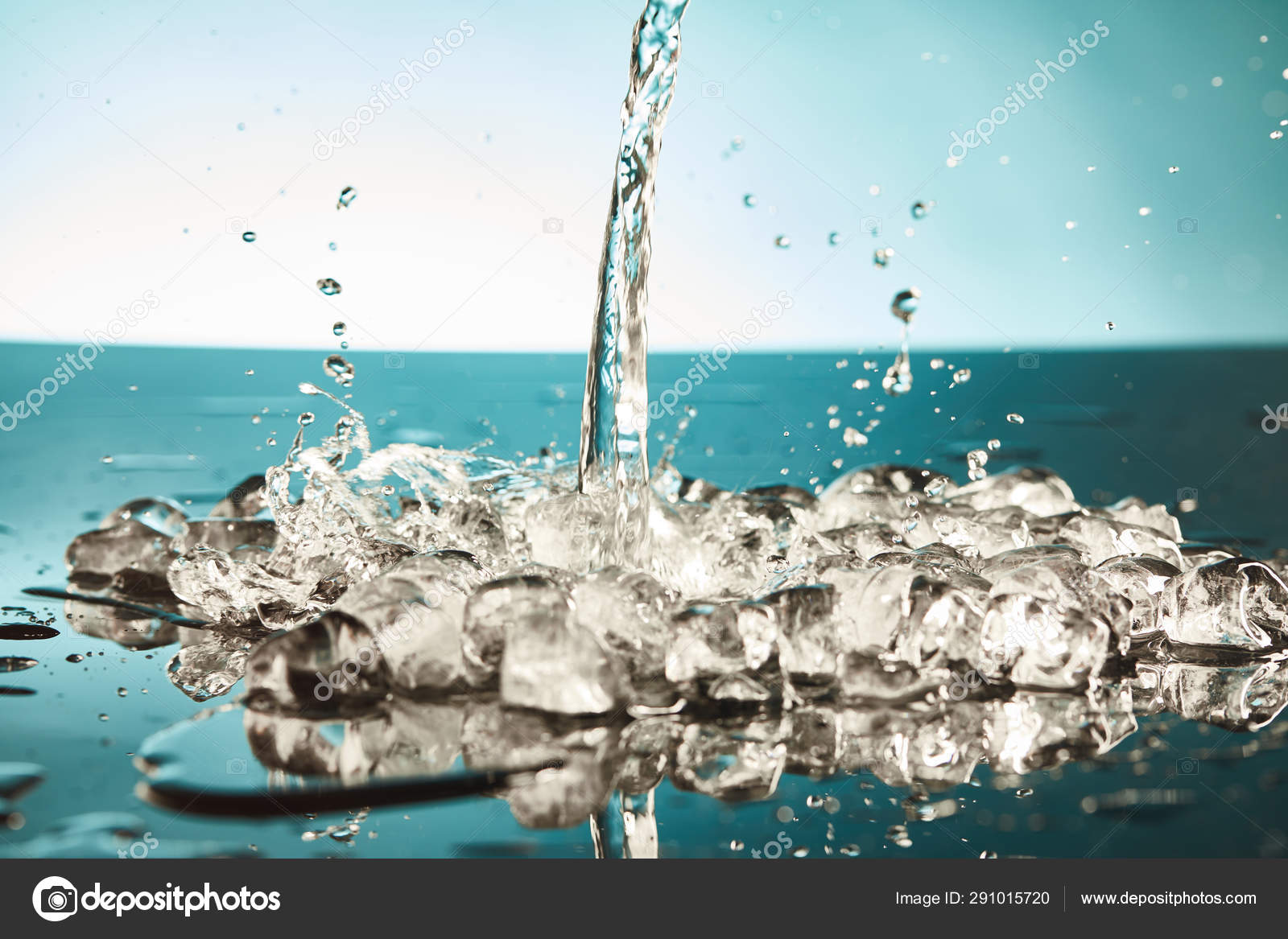 Transparent Melting Ice Cubes Pouring Water Emerald White Background ...