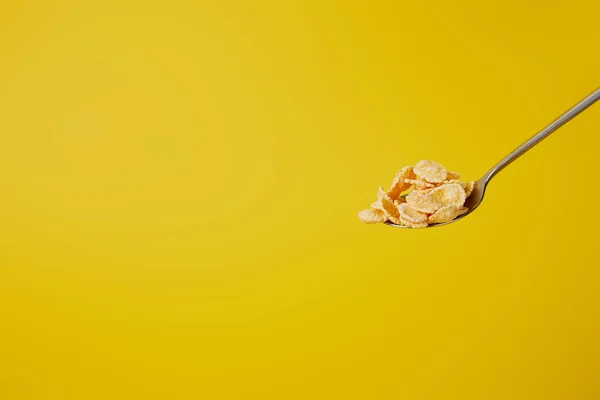 Spoon Sweet Cornflakes Isolated Yellow — Stock Photo, Image