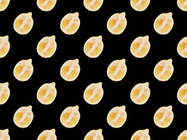 background pattern with cut lemons isolated on black clipart