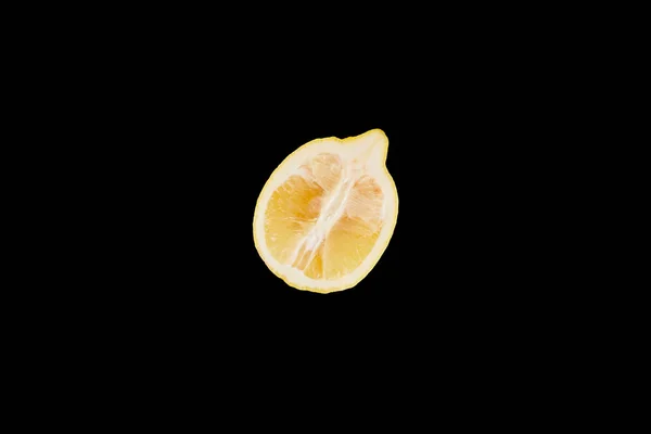 Top View Ripe Lemon Half Isolated Black — Stock Photo, Image