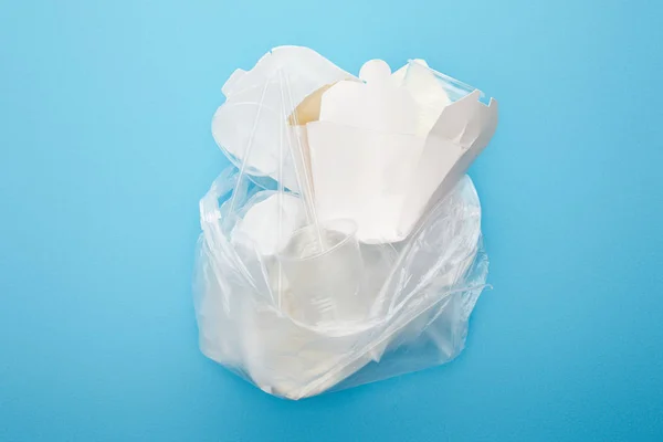 Vue Dessus Sac Plastique Avec Des Tasses Des Conteneurs Jetables — Photo