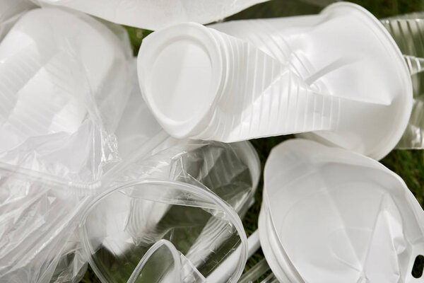 close up view of stack of crumpled plastic cups 